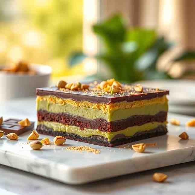 Layered Pistachio & Dark Chocolate Dessert - Easy Recipe